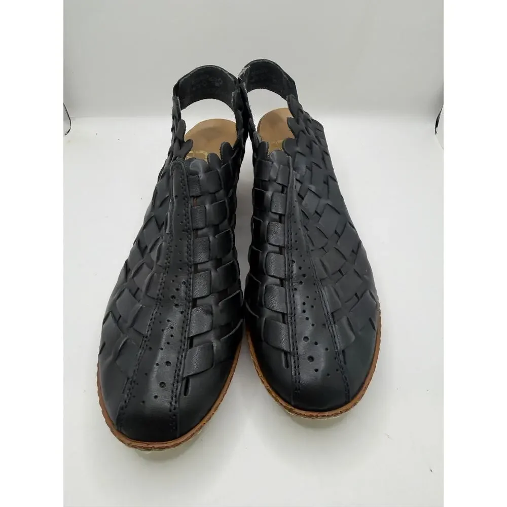 Rieker Black Leather Woven Huarache Slingback Comfort Sandals Witchy